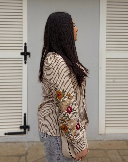 Chemisier rayé - brodé