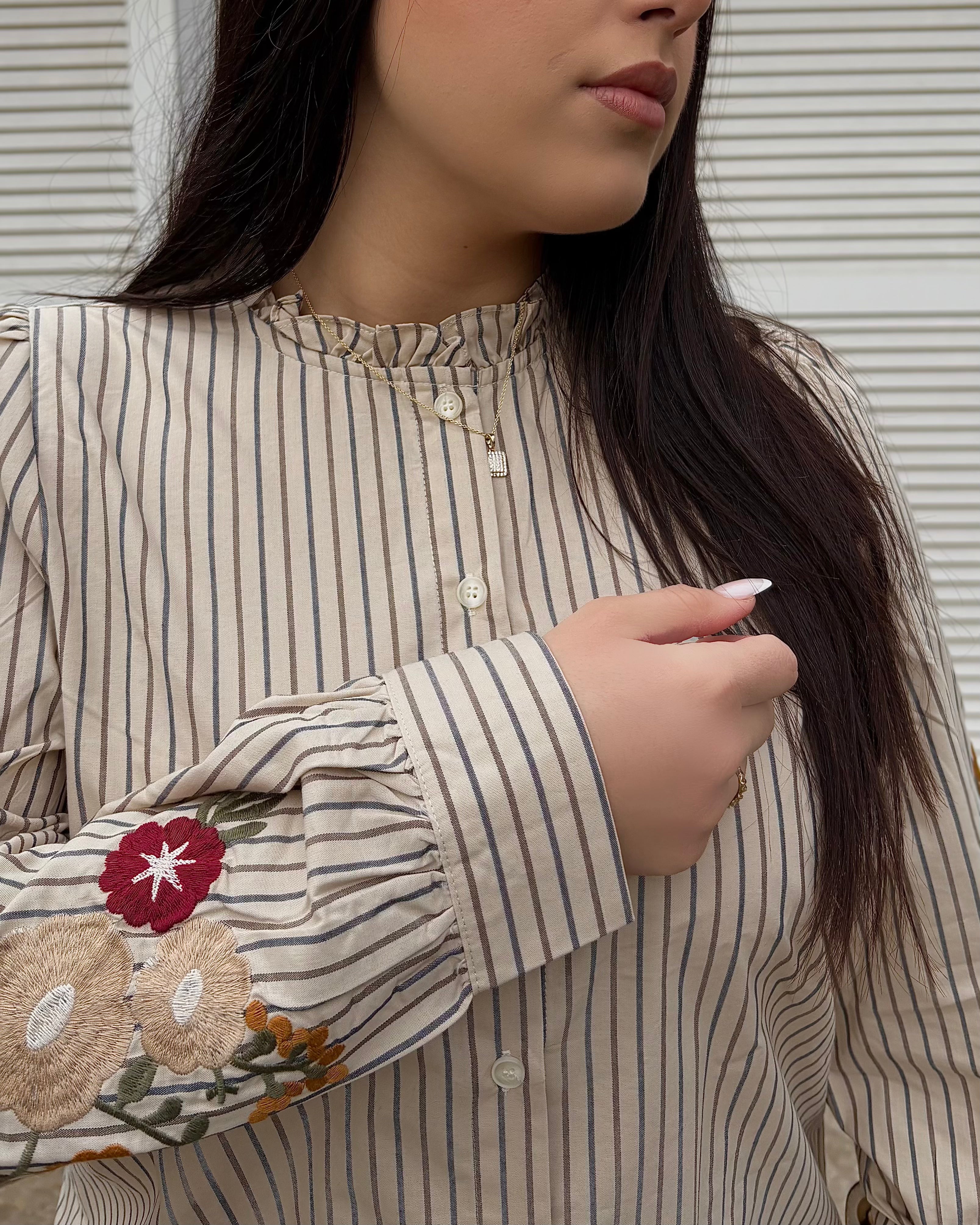 Chemisier rayé - brodé