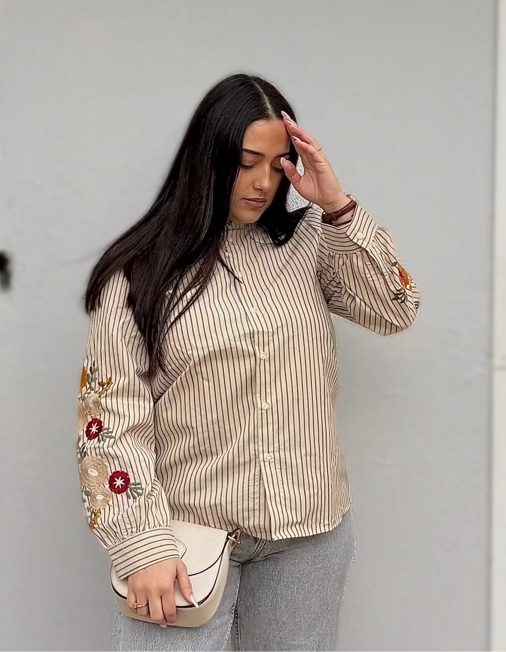 Chemisier rayé - brodé